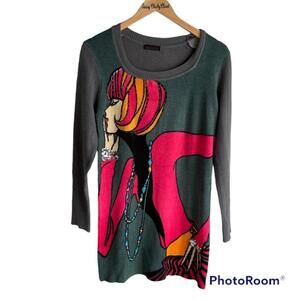 CUSTO BARCELONA Gray Ladies Pullover Tunic Sweater,‎ M